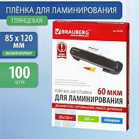 Пленки-заготовки для ламинирования МАЛОГО ФОРМАТА (85х120 мм), КОМПЛЕКТ 100 шт., 60 мкм, BRAUBERG, 531789