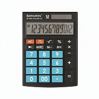Калькулятор настольный BRAUBERG ULTRA COLOR-12-BKBU (192x143 мм), 12 разрядов, двойное питание, ЧЕРНО-ГОЛУБОЙ, 250497