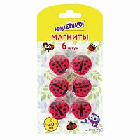 Магниты ЮНЛАНДИЯ 30 мм, НАБОР 6 шт., "БОЖЬЯ КОРОВКА", красные, 237476