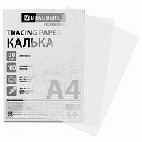 Калька А4 ВЫСОКОЙ ПРОЗРАЧНОСТИ, ПЛОТНАЯ, для печати и творчества, 90 г/м2, 100 листов, BRAUBERG, 116643