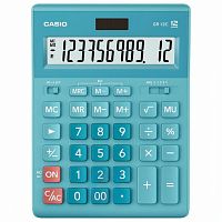 Калькулятор настольный CASIO GR-12С-LB (210х155 мм), 12 разрядов, двойное питание, ГОЛУБОЙ, GR-12C-LB-W-EP