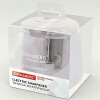 Точилка электрическая BRAUBERG DOUBLE BLADE WHITE, двойное лезвие, питание от 2 батареек, 271337